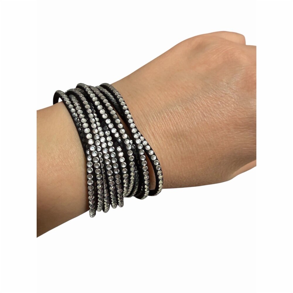Sparkly Bracelet Black Multi-Row Rhinestone Wrap Cuff Adjustable Snap 90’s - Picture 11 of 12